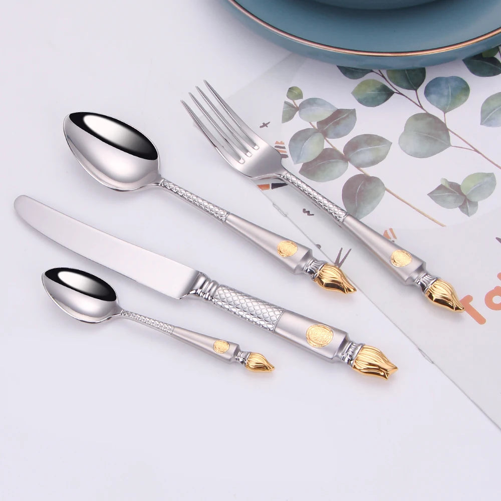 Vabena 4 Pcs Luxury Vintage Stainless Steel Flatware Set