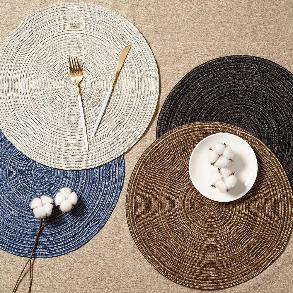 Elegant Round Braided Washable Placemats - Set of 6
