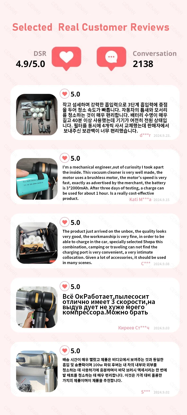 CENRR 998000PA Powerful Portable Wireless Car Vacuum & Robot