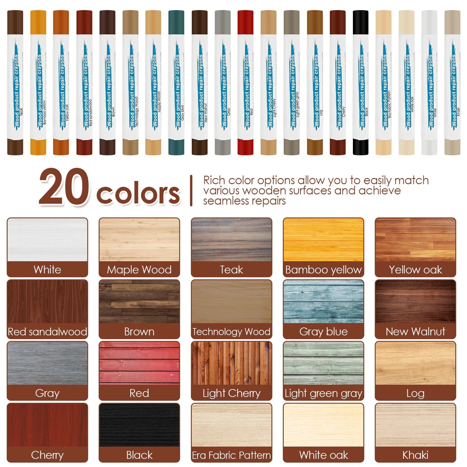 Vabena 20-Color Wood & Laminate Repair Filler Sticks