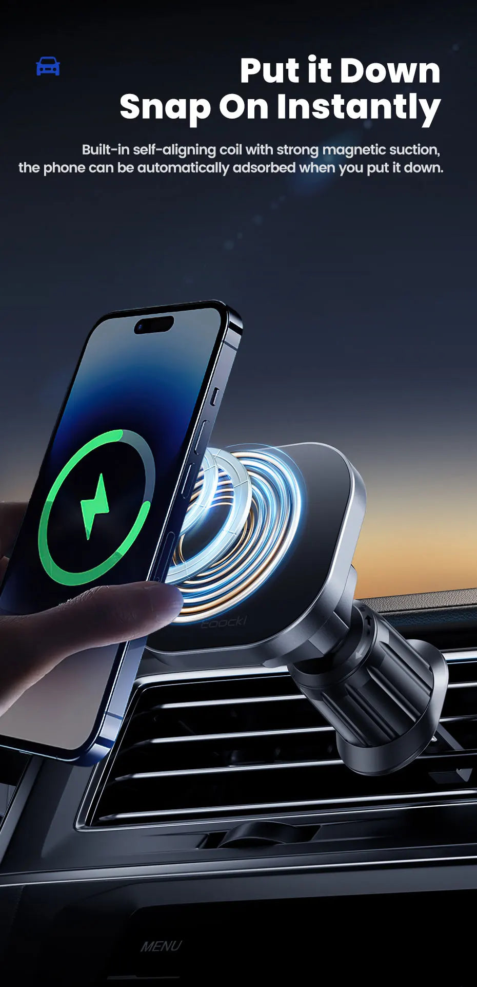 Toocki Magnetic Car Wireless Charger Phone Holder - Air Vent Mount