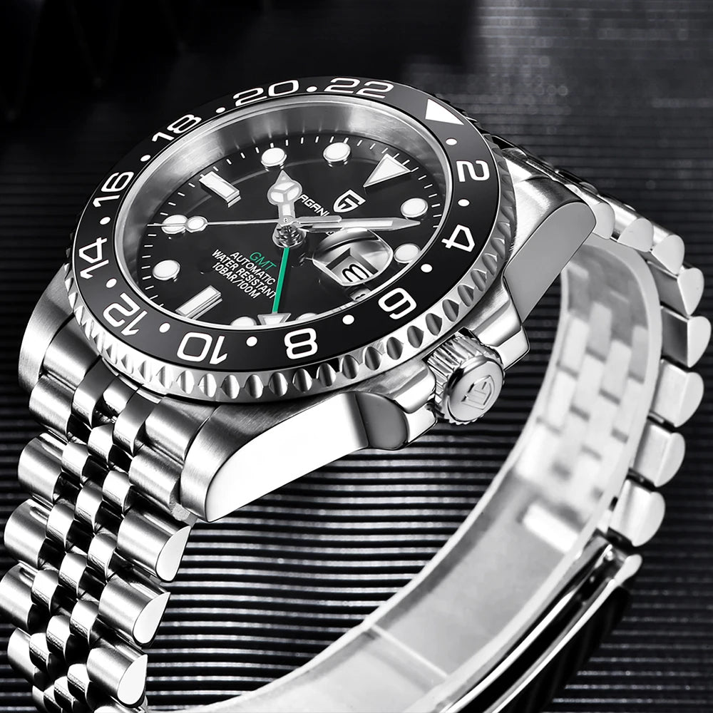 PAGANI DESIGN PD-1662 Luxury GMT Mechanical Watch - Sapphire, Steel, 100M Waterproof