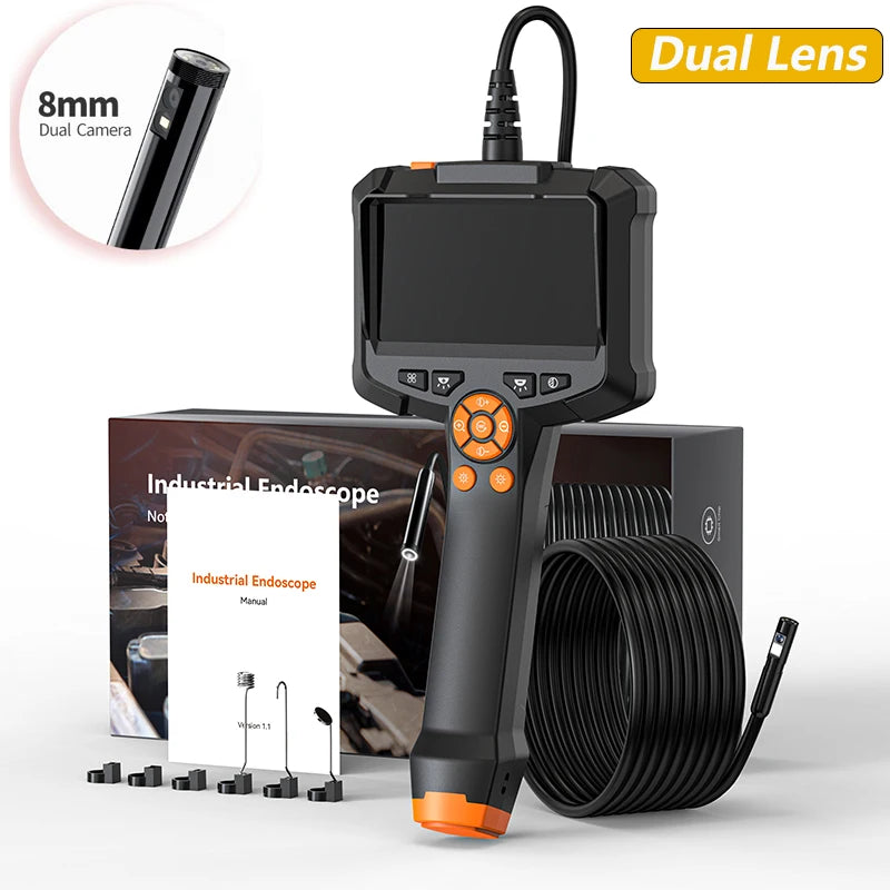 4.3" Dual Lens 1080P HD Industrial Endoscope Camera | Waterproof Car & Sewer Borescope with LED