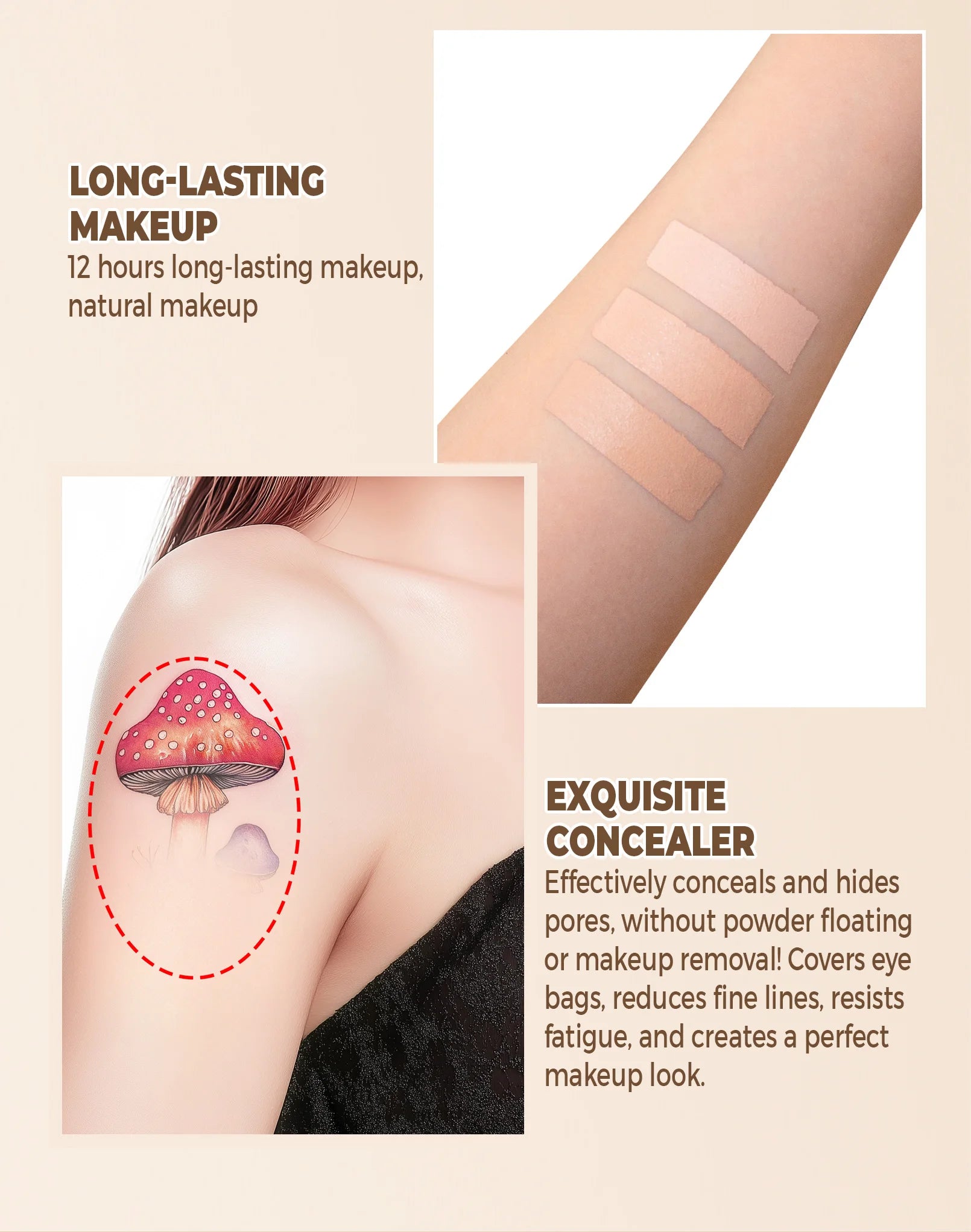 Hydrating Eye Brightening Concealer & Contour Cream - Full Coverage, Long-Lasting Makeup
