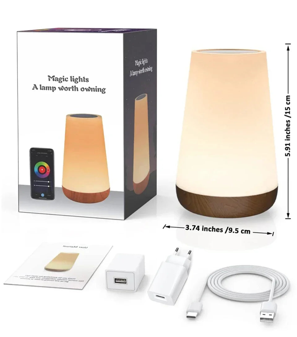 TUYA WiFi Smart LED Touch Bedside Lamp - Dimmable Night Light with USB, Alexa, Google Home