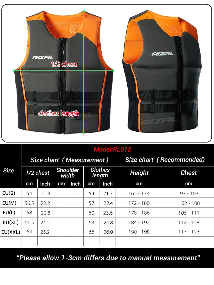 Adult Life Vest for Water Sports, Kayak, Wakeboard & Rescue - High Visibility Safety Jacket