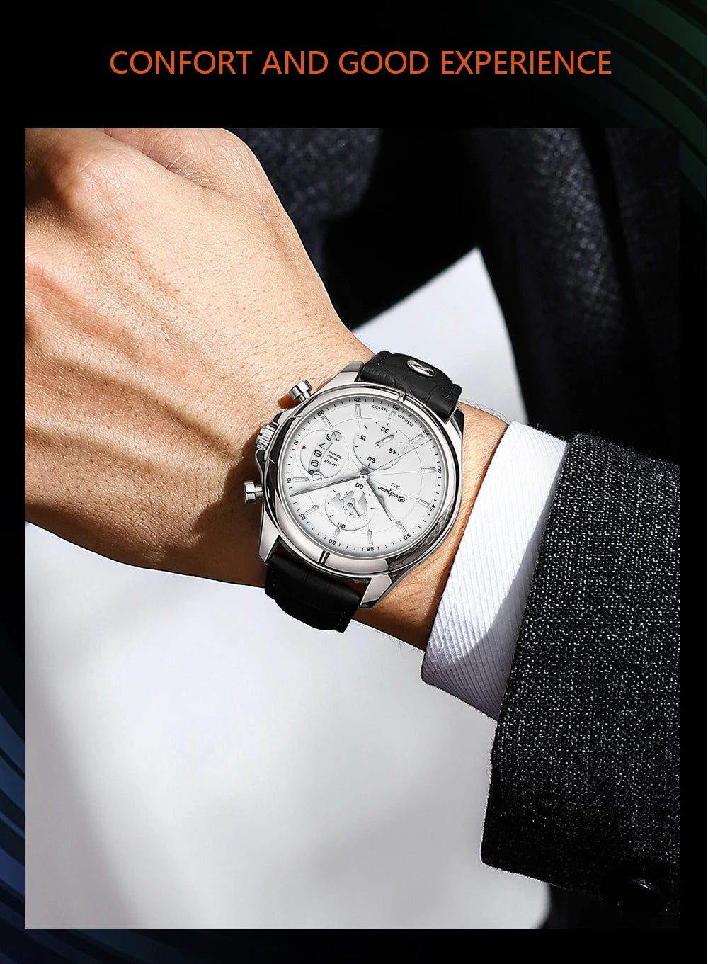 POEDAGAR Luxury Chronograph Watch for Men - Waterproof, Leather Strap, Date