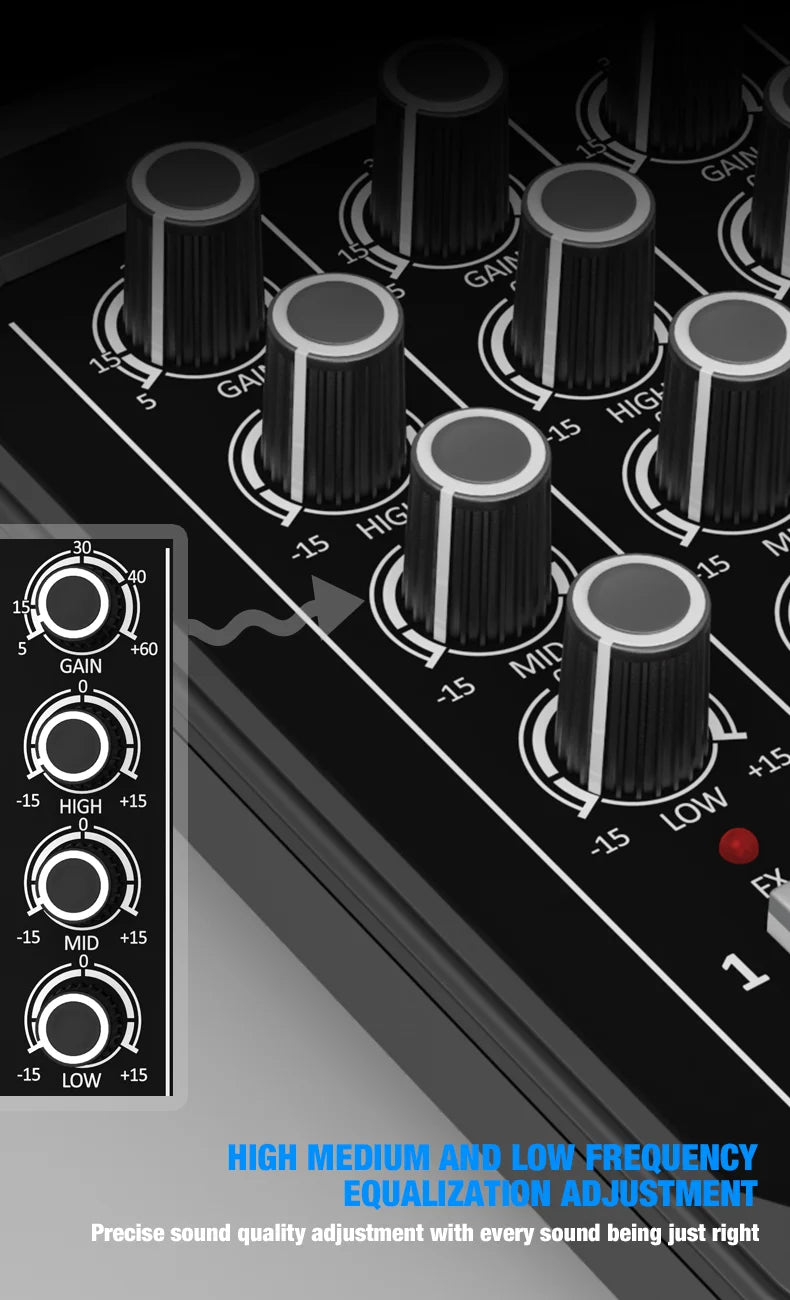 4-Channel Bluetooth Audio Mixer Console with 48V Phantom Power for USB Computer & Karaoke