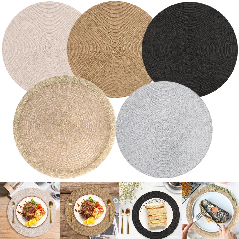 Elegant Round Braided Placemats - Set of 6 Table Mats & Coasters