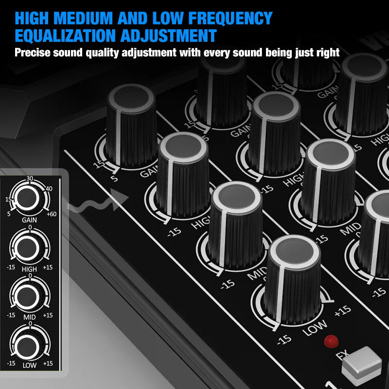 4-Channel Bluetooth Audio Mixer Console with 48V Phantom Power for USB Computer & Karaoke