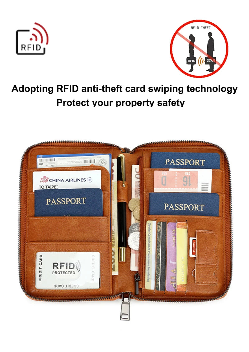 Travel Passport Wallet - RFID Anti-Theft PU Leather Organizer for Men & Women