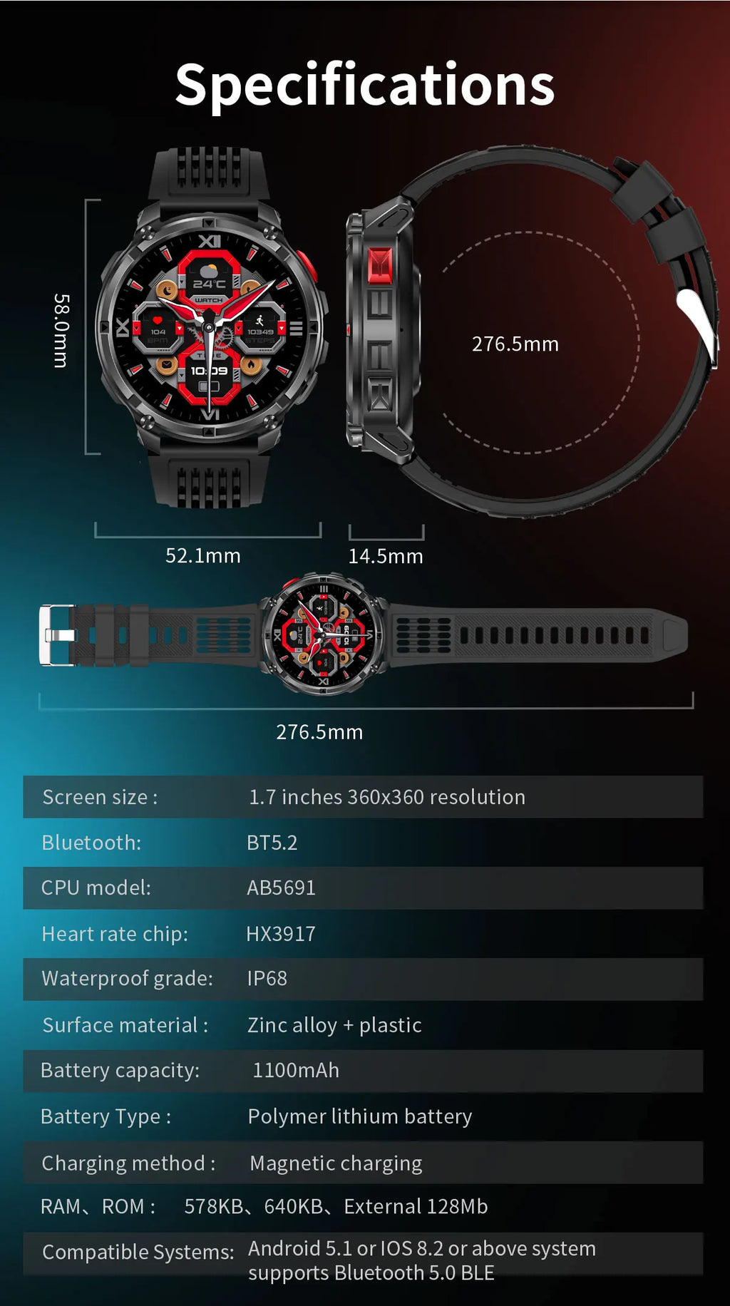 T-Rex3 Pro Smartwatch | 1100mAh Battery, GPS, 5ATM Waterproof, Military-Grade