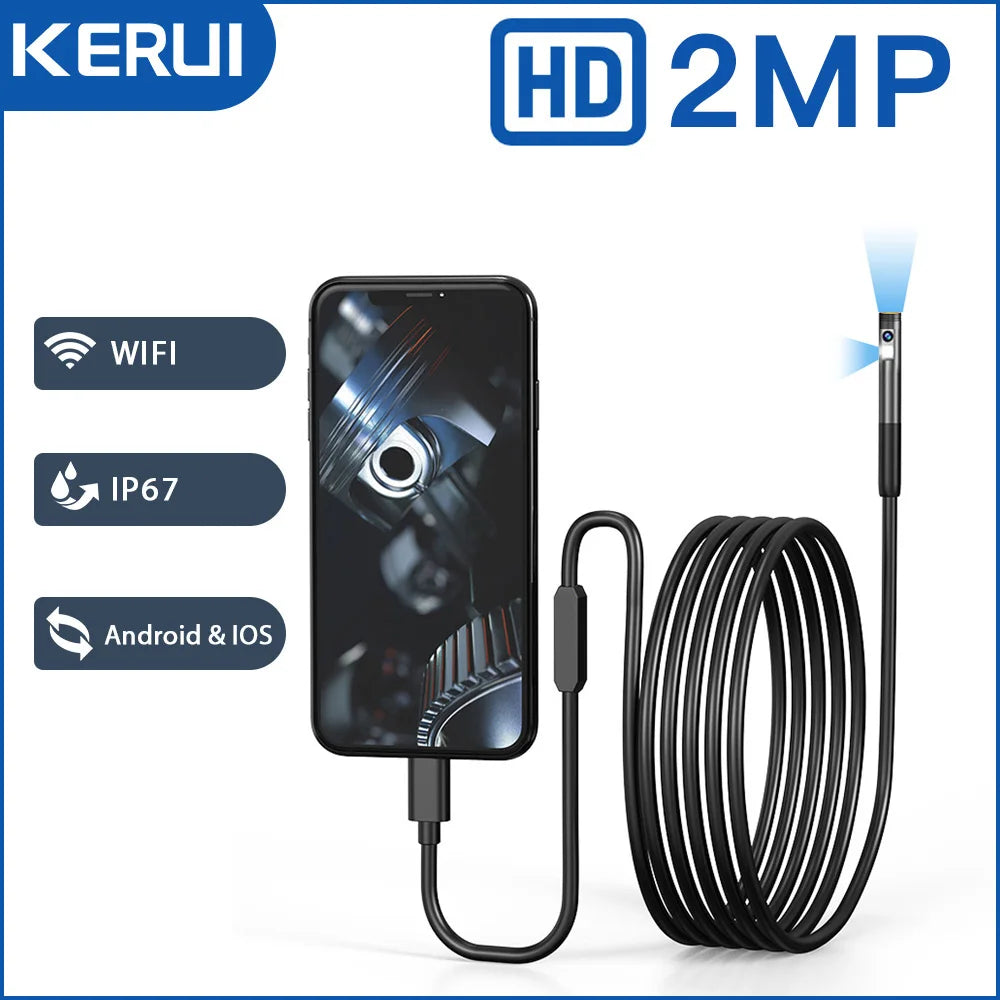 KERUI 2MP Industrial Endoscope Camera for iPhone - Single/Dual Lens Waterproof Inspection Borescope Type C