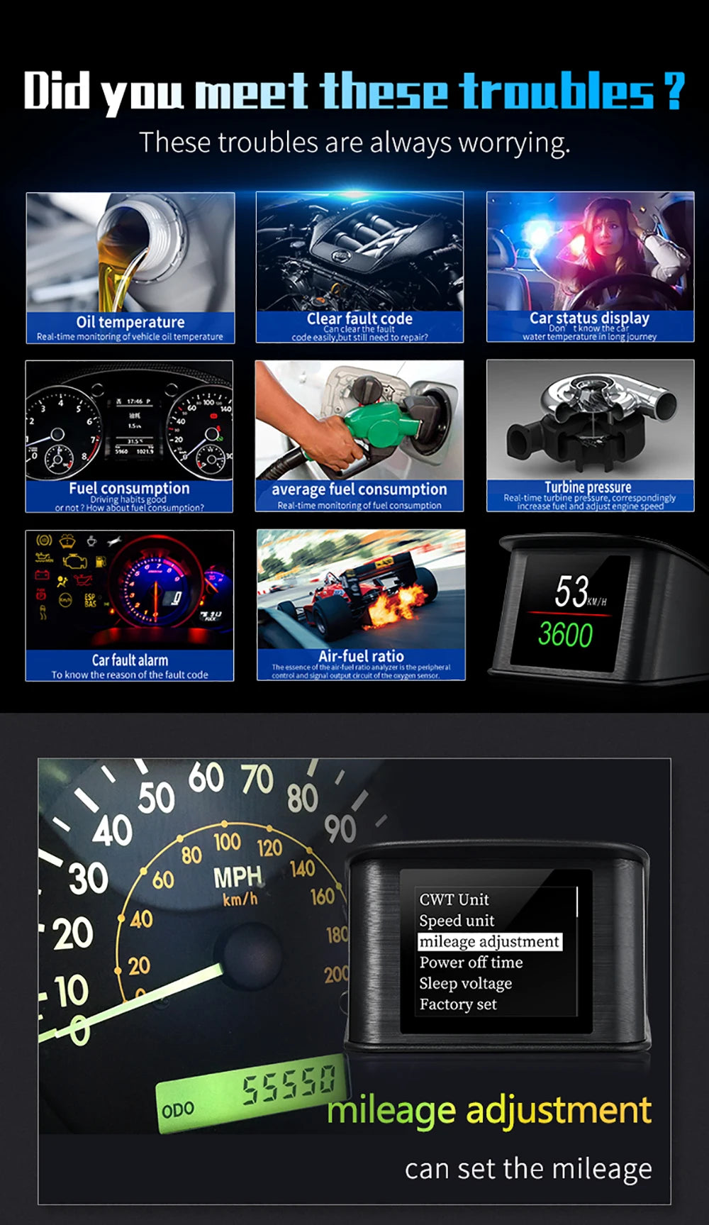 P10 PRO OBD2 Head Up Display - Smart Digital Meter Speedometer