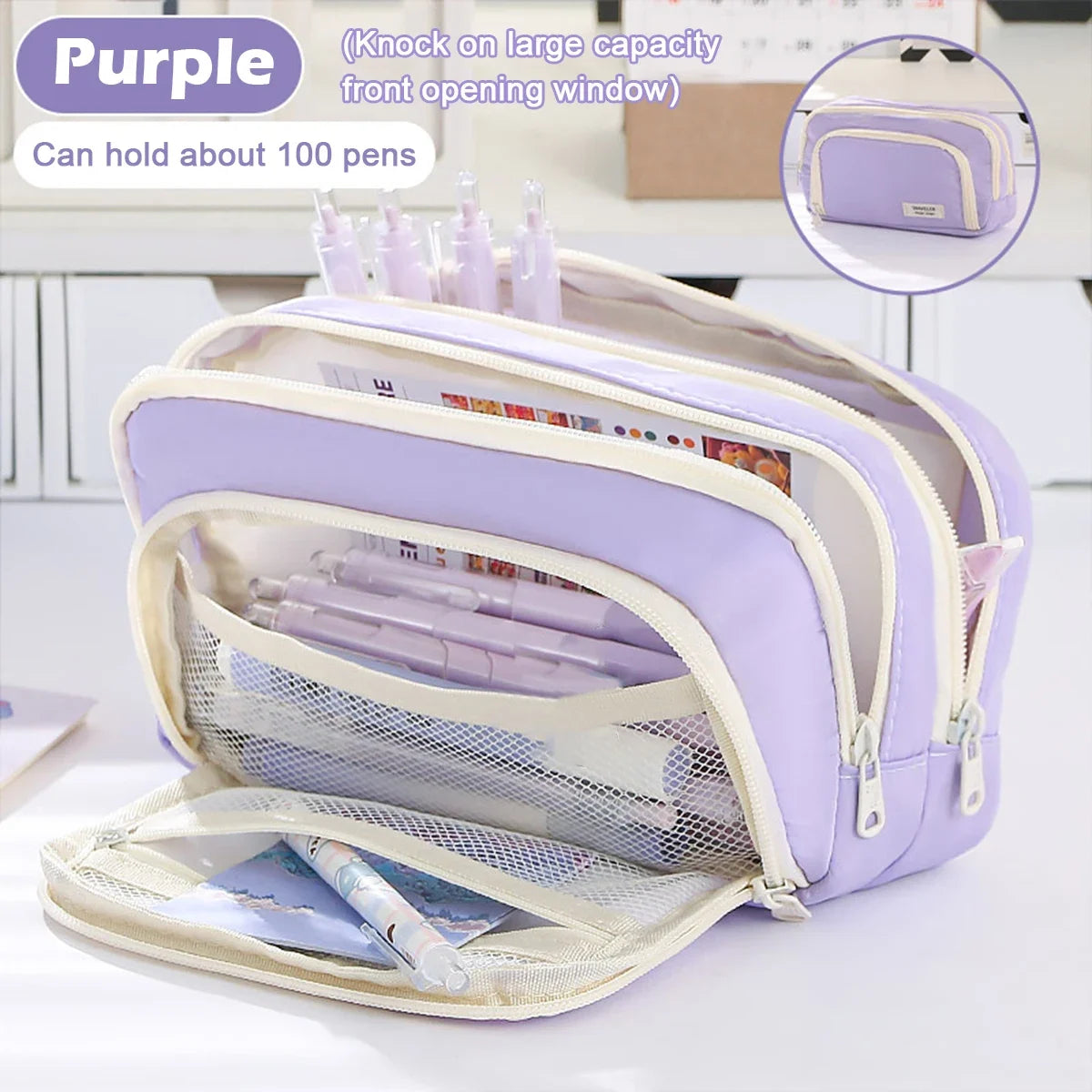 Cute Multi-Layer Pencil Case Pouch - Large Capacity Stationery Bag