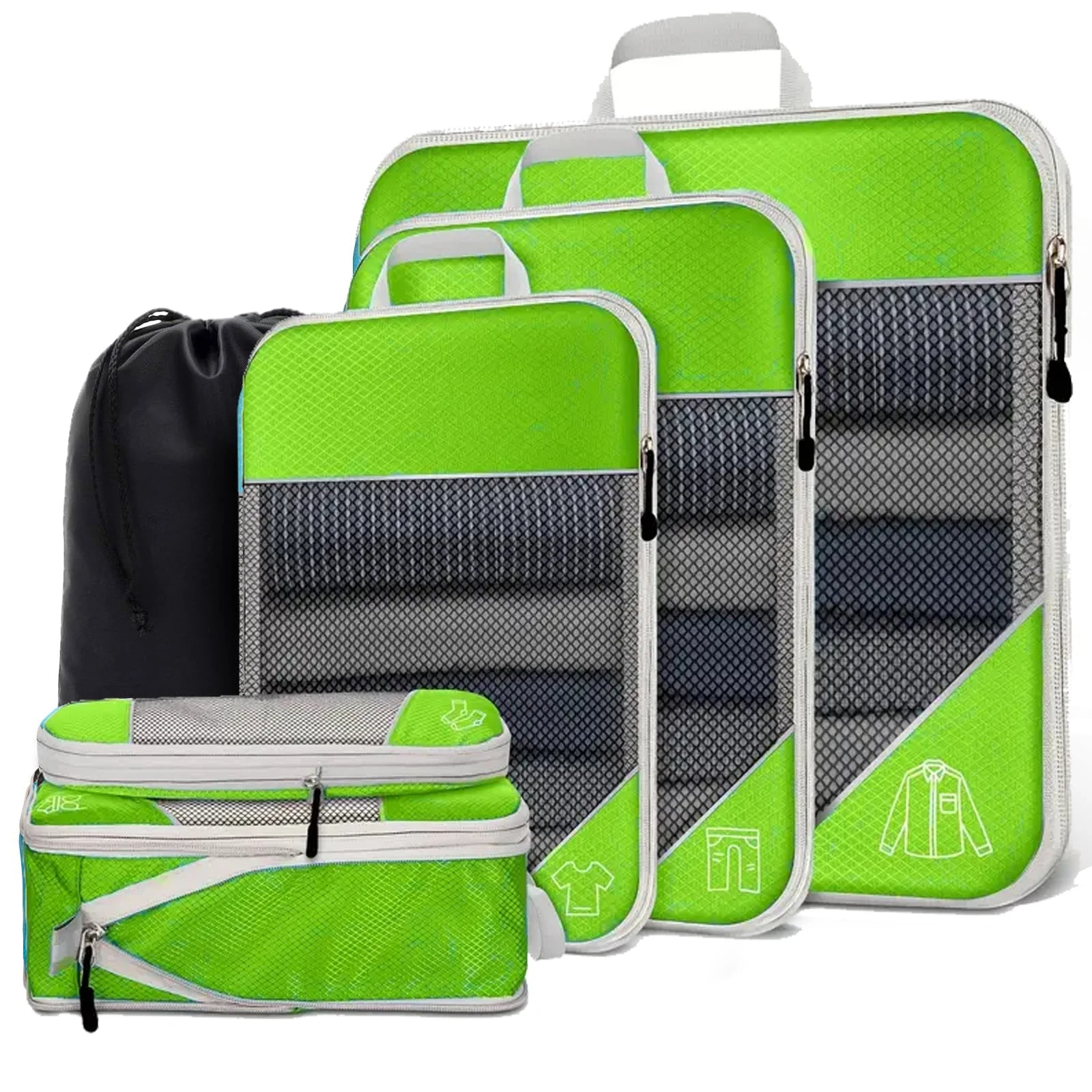 6PCS Travel Compression Packing Cube Set with Shoe Bag | Luggage Organizer