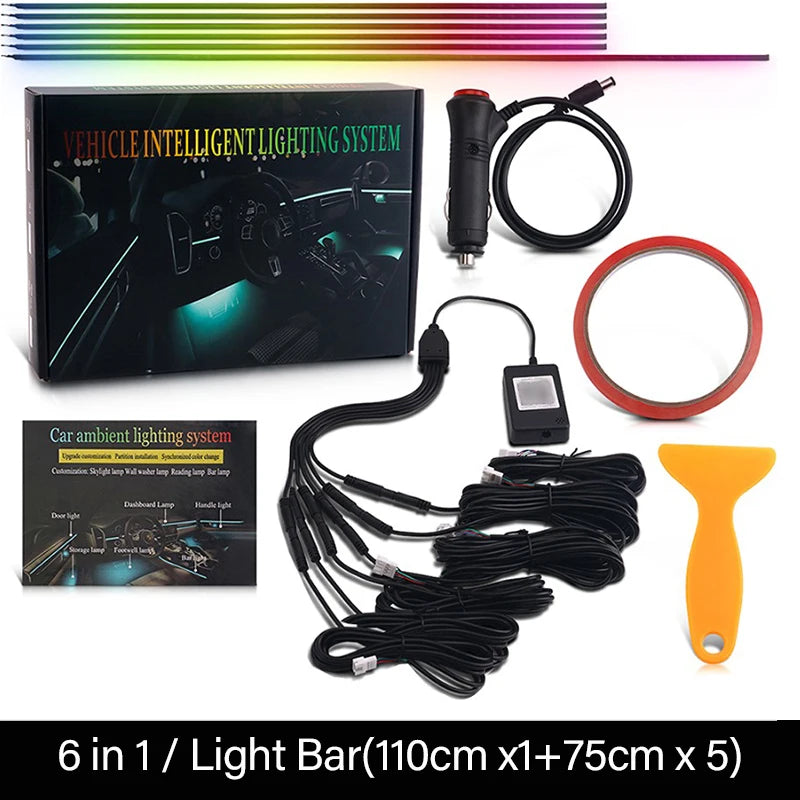 18-in-1 Car Interior RGB Ambient Light Kit - 64 Colors, App Controlled Symphony Lighting