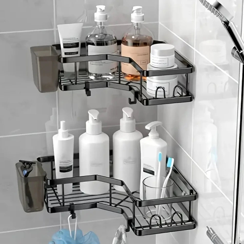 No Drilling Stainless Steel Corner Shelf - Double Layer Bathroom & Kitchen Storage