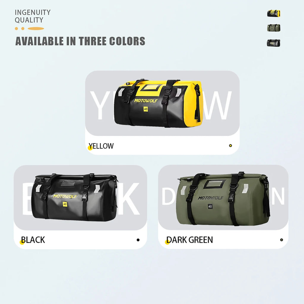 Waterproof Motorcycle Tail Bag | Dry Roll Luggage | 20L, 40L, 66L