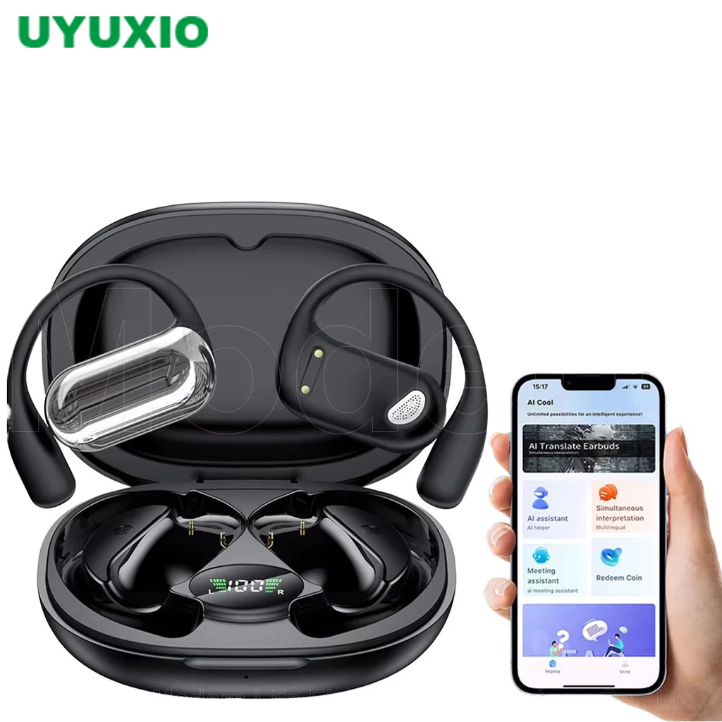 UYUXIO Real-Time AI Translator Headphones – 144 Languages 3-in-1 OWS Earbuds for Business