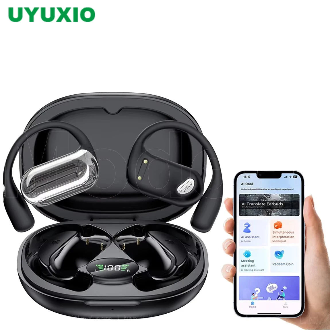 UYUXIO Real-Time AI Translator Headphones – 144 Languages 3-in-1 OWS Earbuds for Business