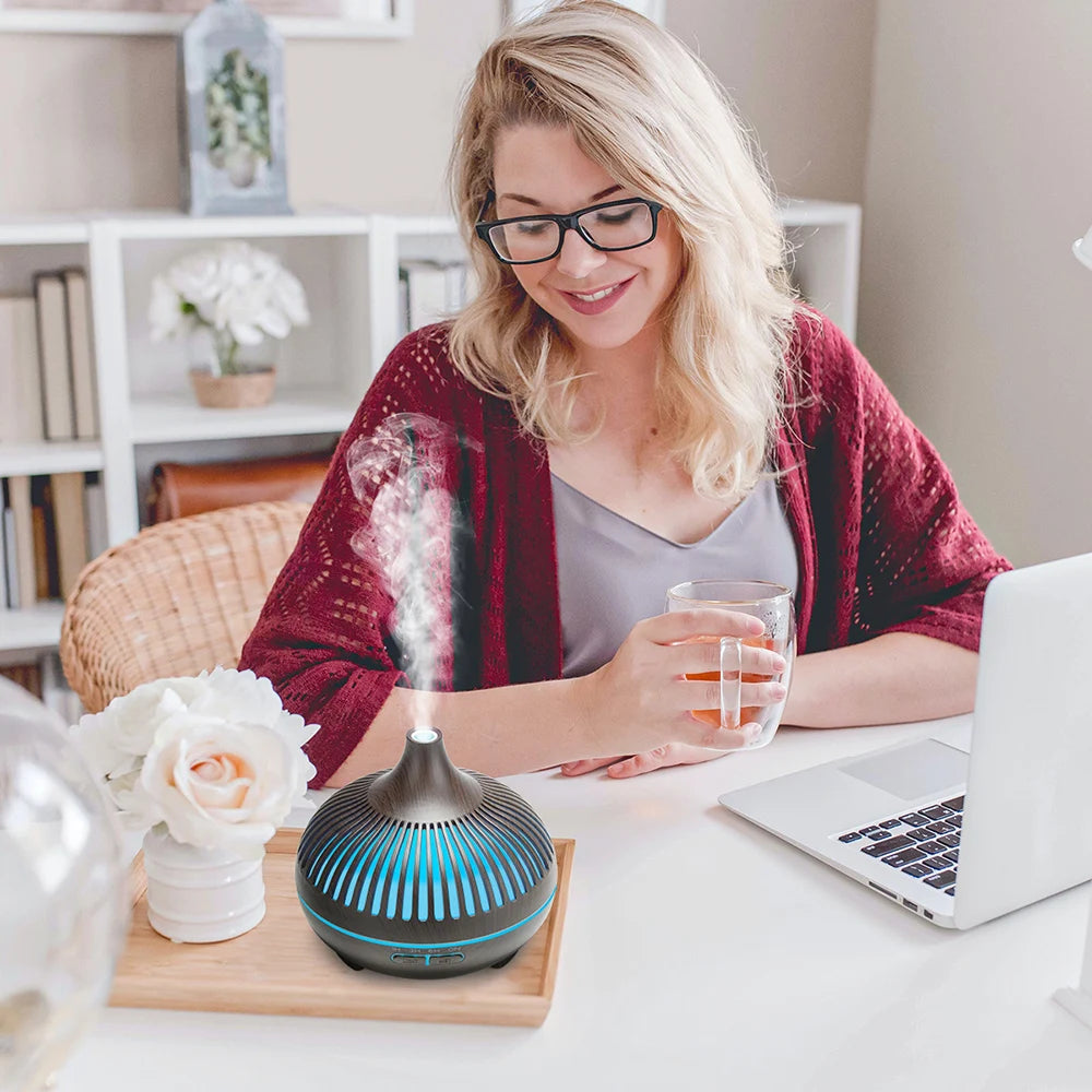 Wood Grain Aromatherapy Diffuser with Remote - Essential Oil Mist