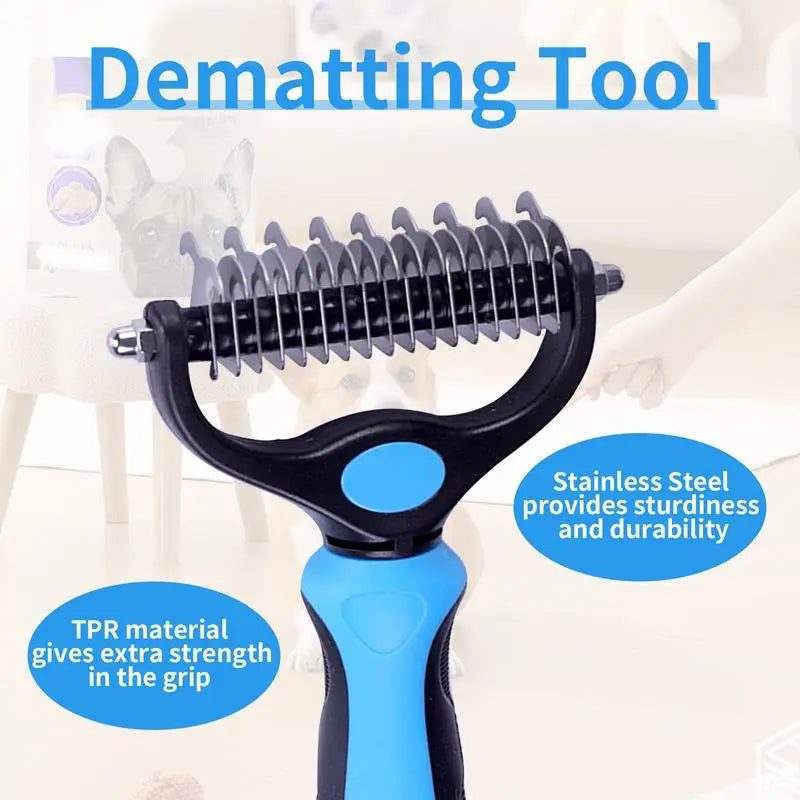 2in1 Pet Deshedding Brush & Knot Cutter - Stainless Steel Dog & Cat Grooming Tool
