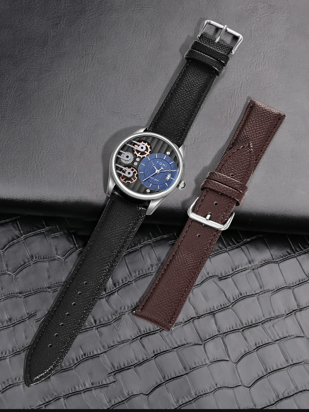 TOMI Men's Luxury Quartz Watch Gift Set - Detachable Strap