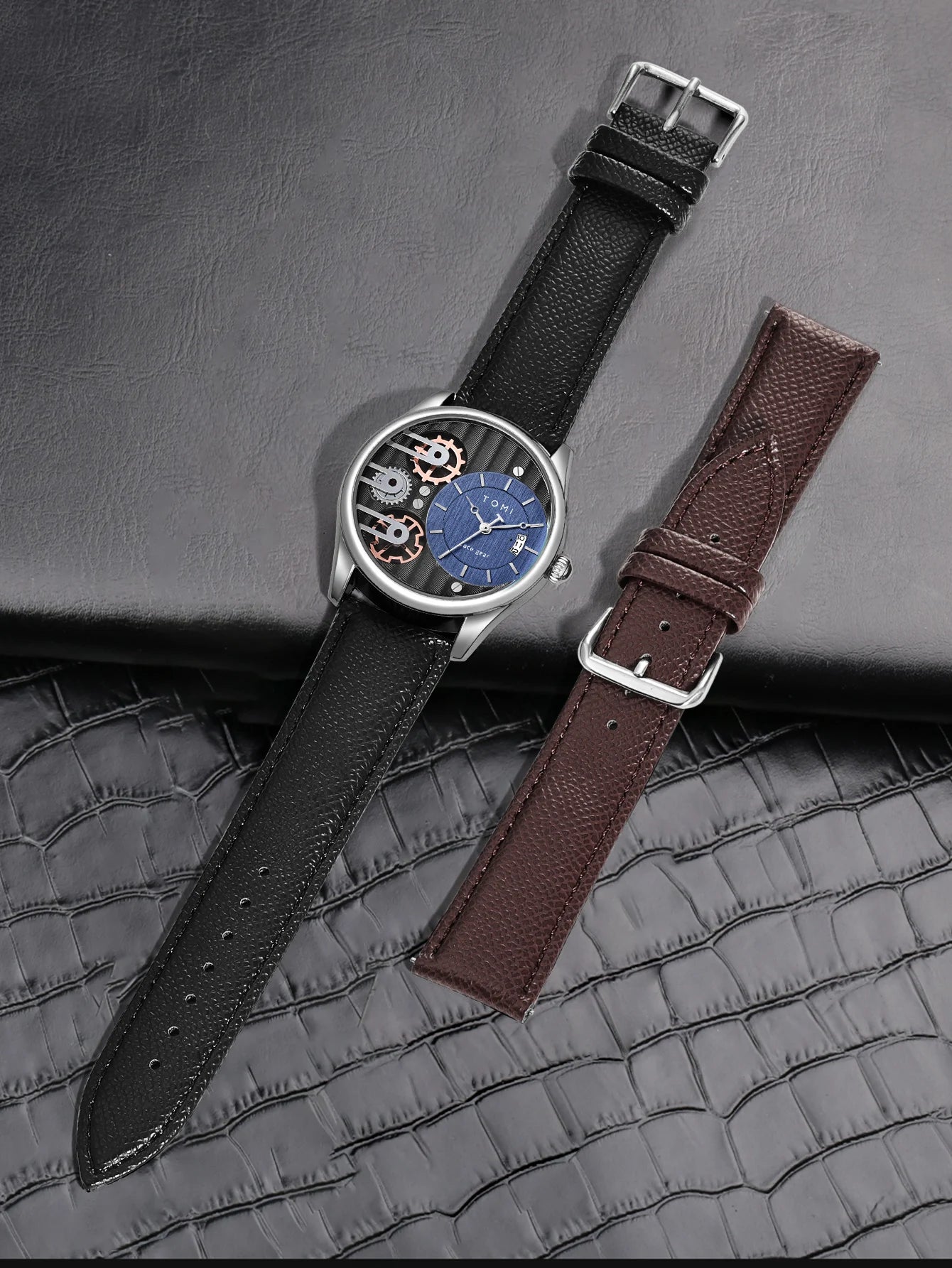 TOMI Men's Luxury Quartz Watch Gift Set - Detachable Strap