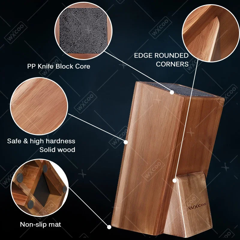 Acacia Wood Universal Knife Block - Space-Saving & Stylish Kitchen Organizer