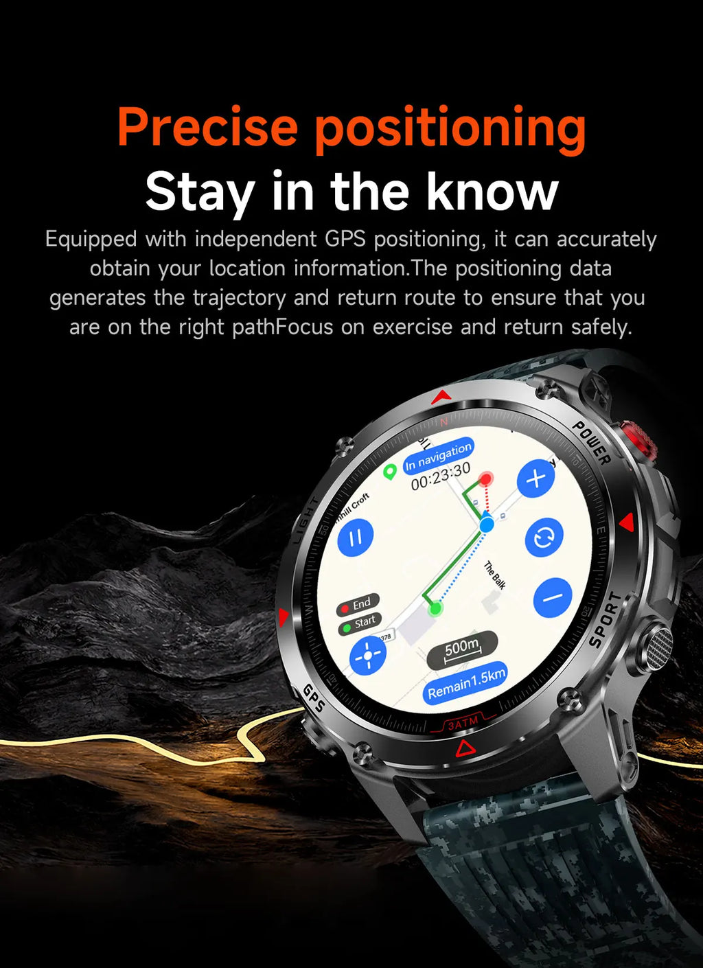 Vabena 2025 GPS Map Smartwatch | Navigation & Fitness for Men & Women