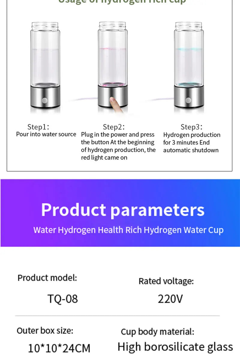 Portable Hydrogen Water Generator Bottle - Titanium Filter