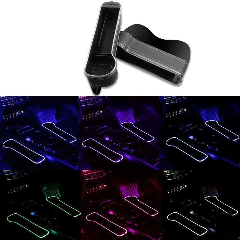 Car Seat Gap Filler Organizer with LED Light & Dual USB Charger - Cup Holder & Storage