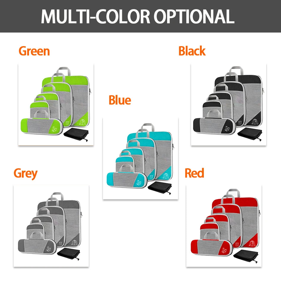 6PCS Travel Compression Packing Cube Set with Shoe Bag | Luggage Organizer