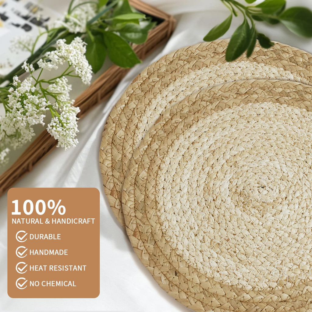 Premium Round Braided Placemats - Set of 6 | Dining Table Decor