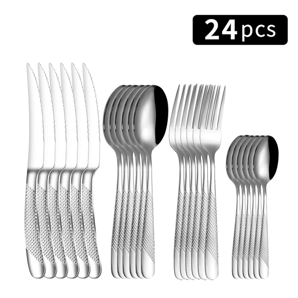 24pc Stainless Steel Cutlery Set for Family Dining | Durable & Elegant