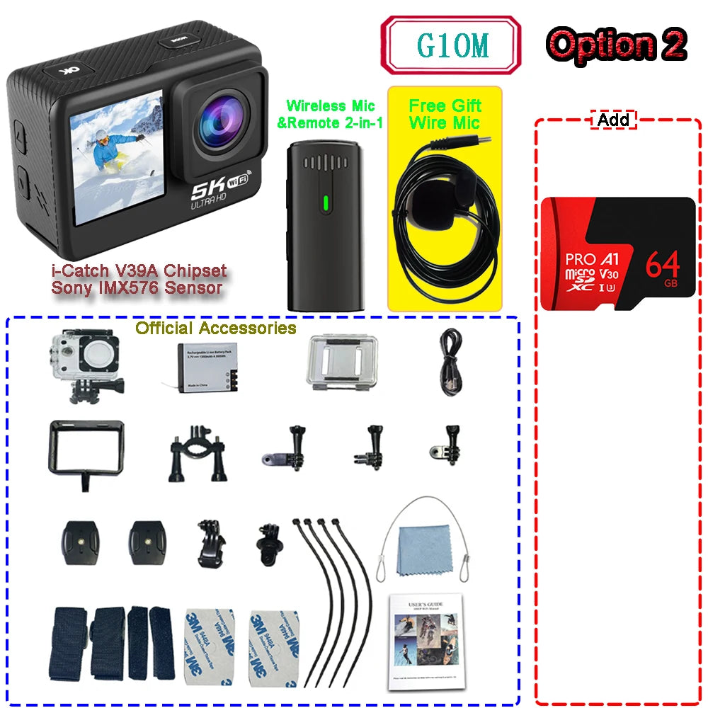 Sony IMX576 5K 4K 60FPS Waterproof 48MP Wi-Fi Action Camera for Adventure