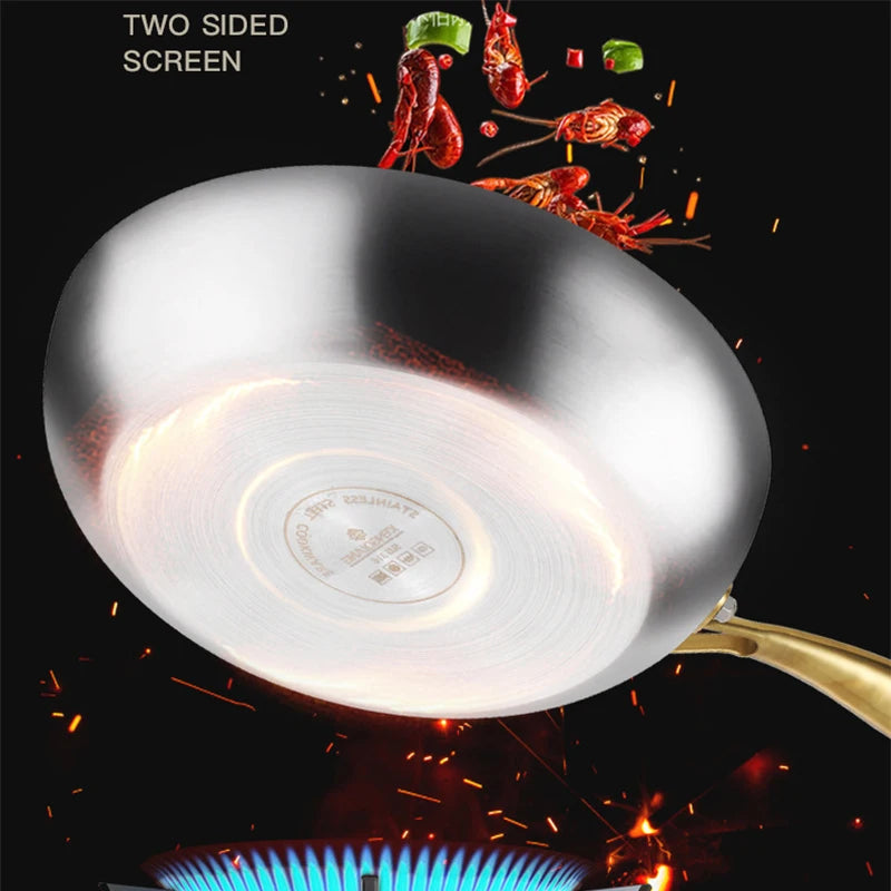 316 Stainless Steel Nonstick Frying Wok Pan - Induction & Gas Stove Ready Cookware