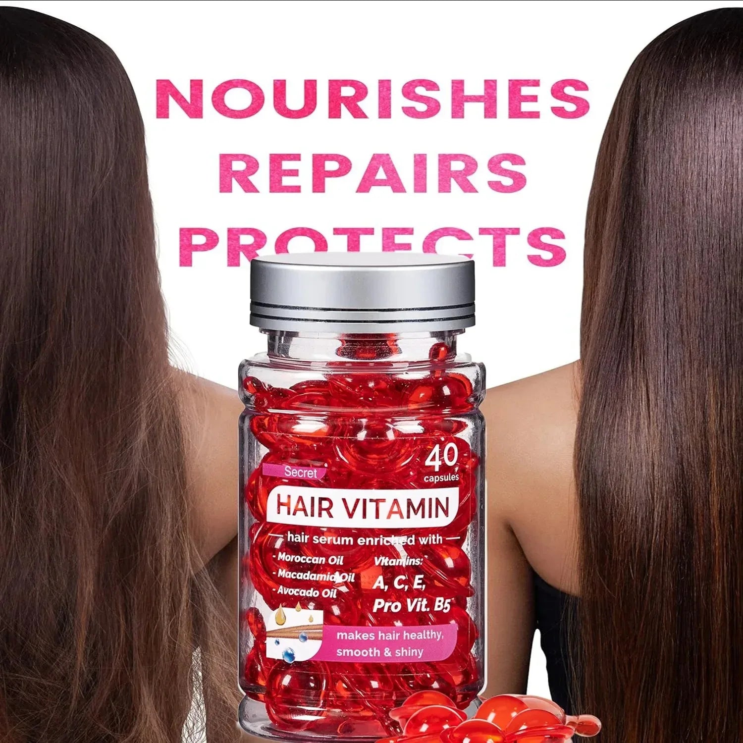 Moroccan Argan Vitamin Hair Oil Capsules - Repair & Nourish Damaged Hair (40 Count)
