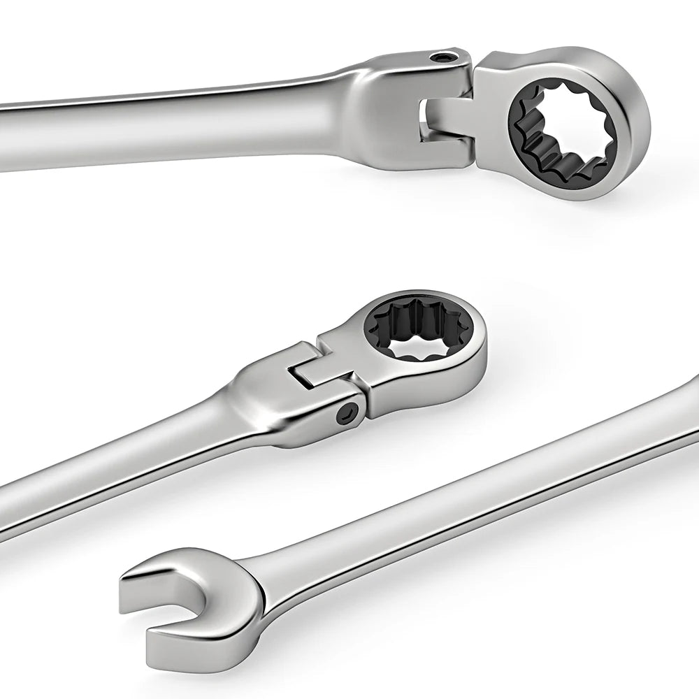 Ratcheting Flex Head Spanner Set | 6-23mm Metric Wrench Kit