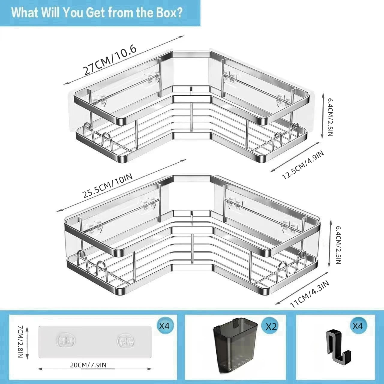 No Drilling Stainless Steel Corner Shelf - Double Layer Bathroom & Kitchen Storage
