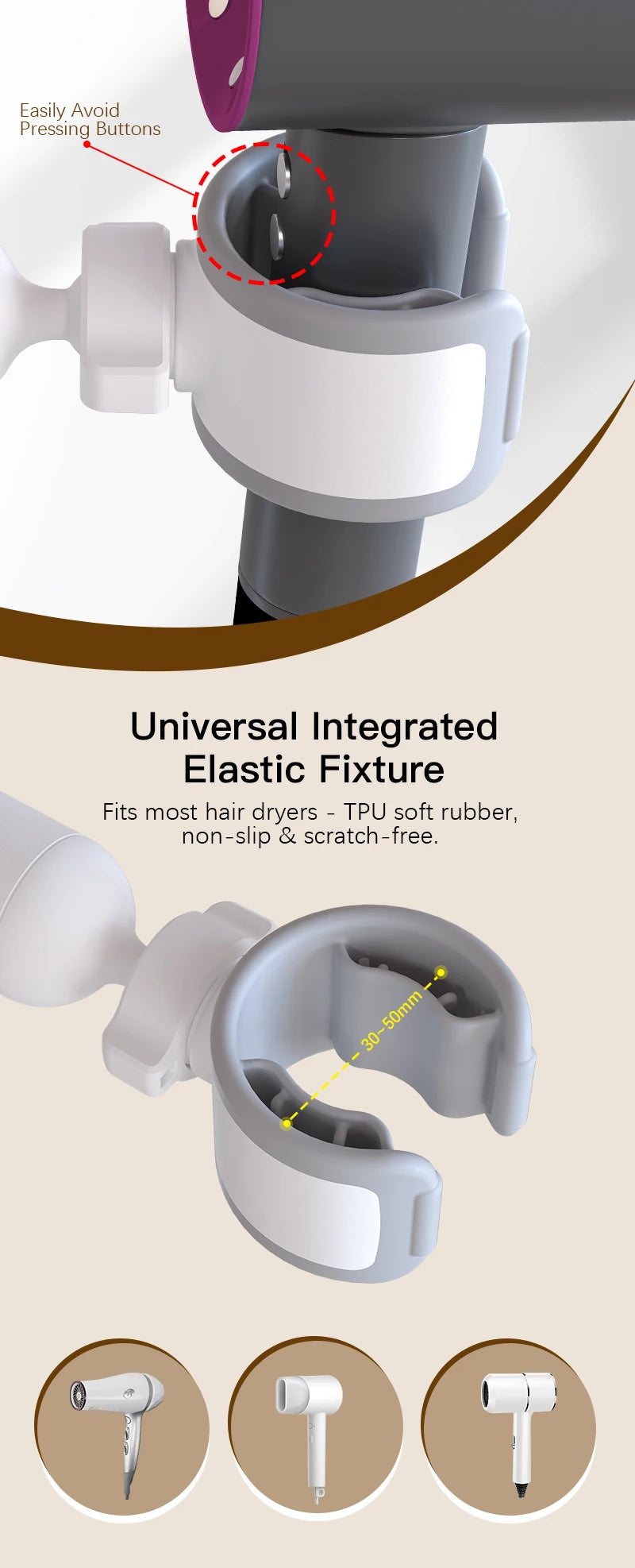 Floor-Standing Hair Dryer Stand - Adjustable, Hands-Free Convenience for Bathrooms