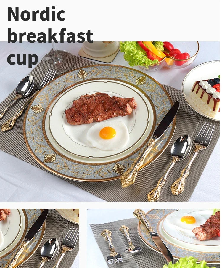 Vabena Retro Gold-Plated 304SS 5-Piece Cutlery Set