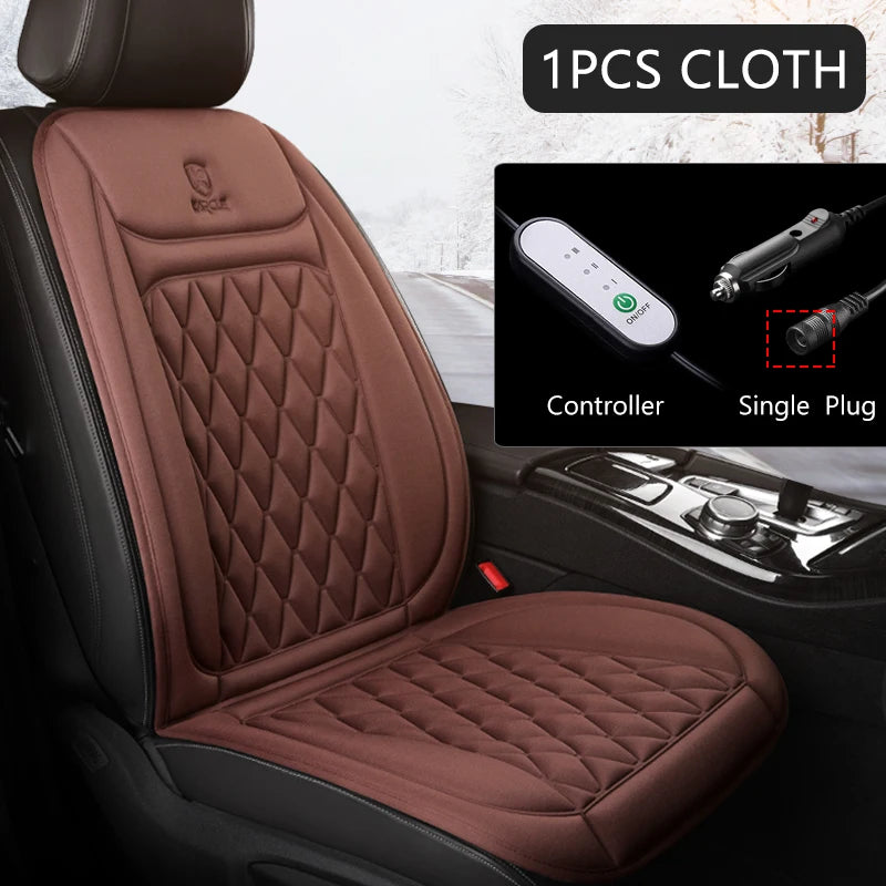 12V Heated Car Seat Cushion | Universal Cloth & Flannel Set