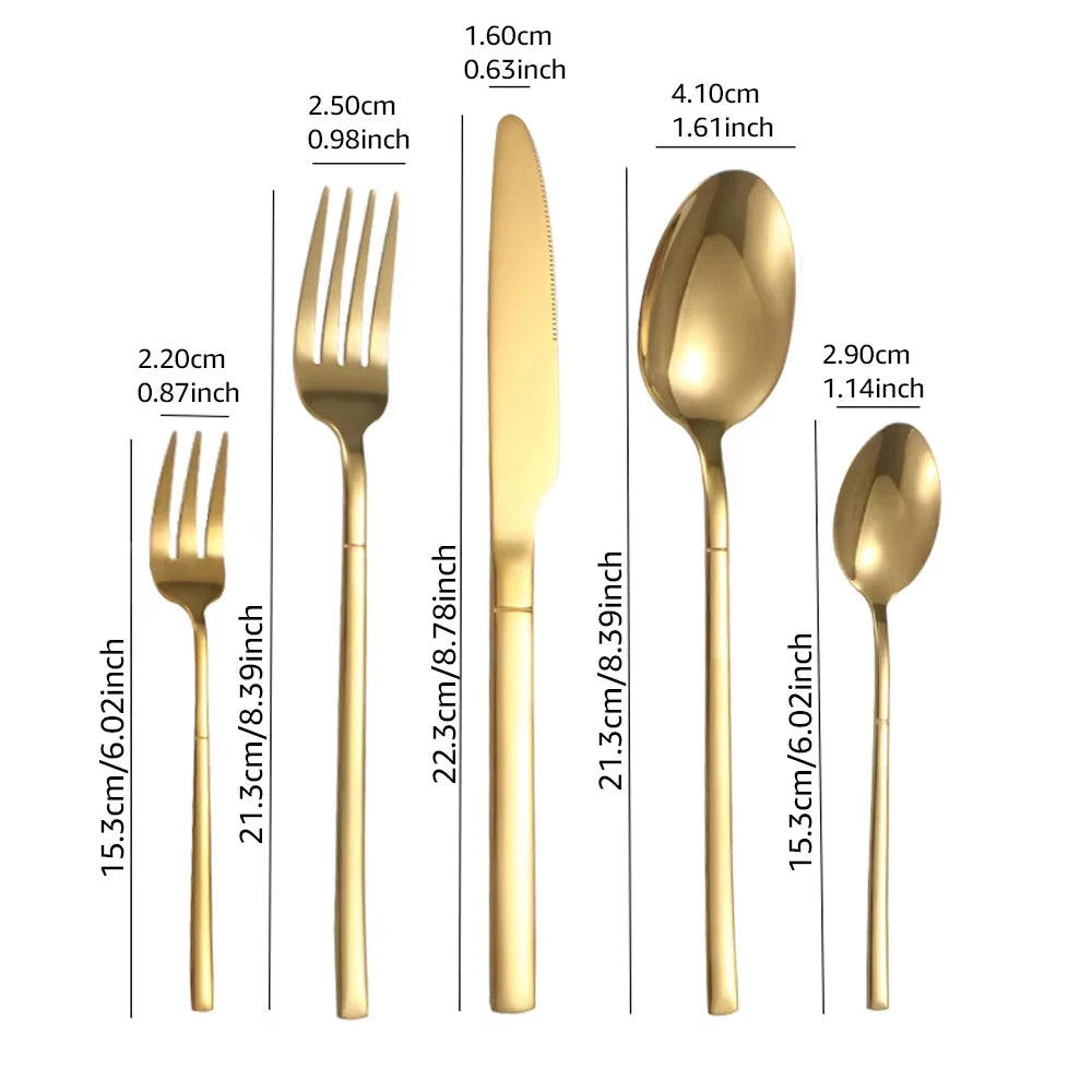 Luxury 30PCS Gold Tableware Set - Stainless Steel Cutlery for Dining