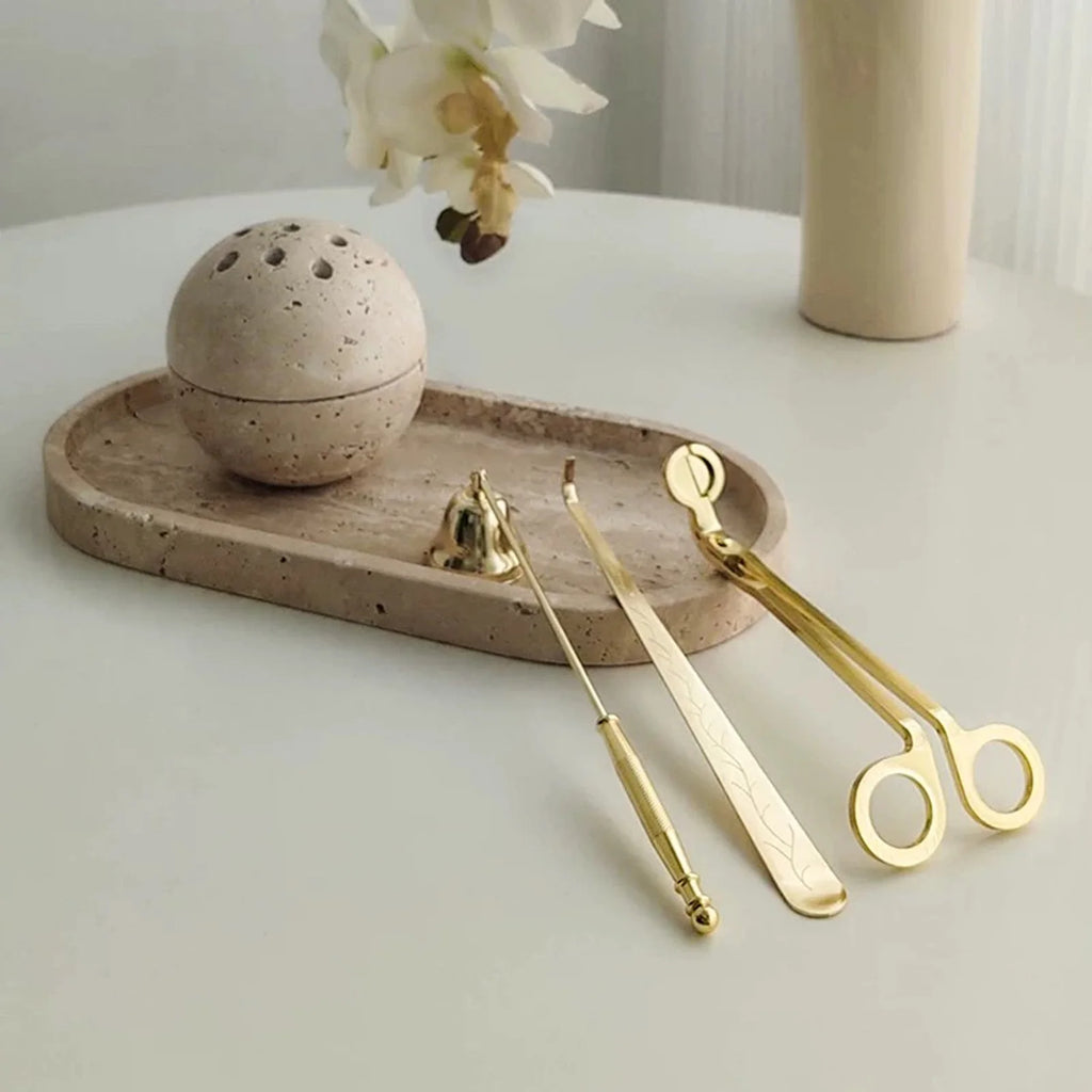 Travertine Marble Incense Burner | Spherical Aromatherapy Zen Decor