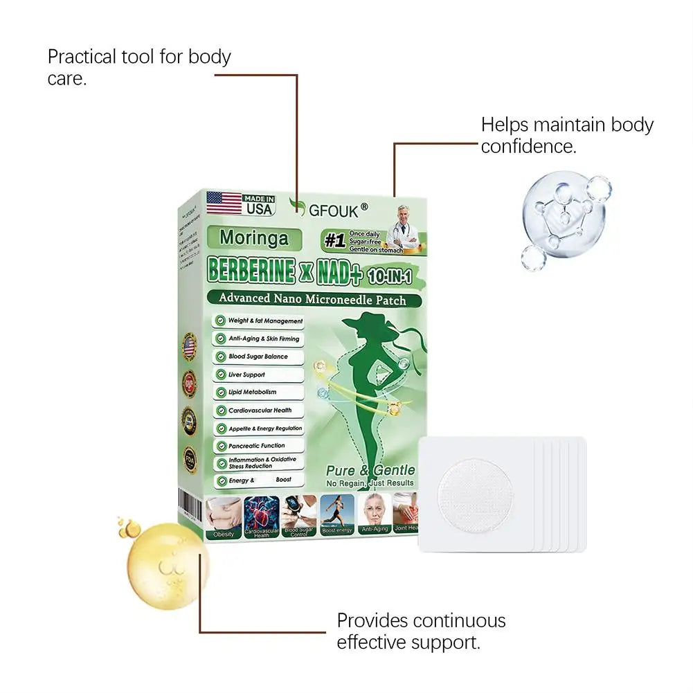 GFOUK Moringa Berberine NAD Patch | 10-in-1 Weight, Blood Sugar & Anti-Aging Support