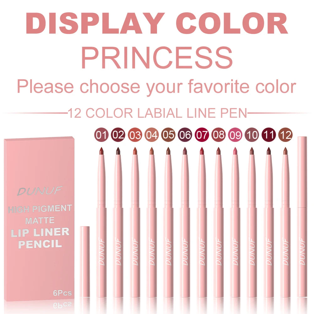 6pcs Long-Lasting Waterproof Lip Liner Pen & Gloss Set - Beauty Makeup