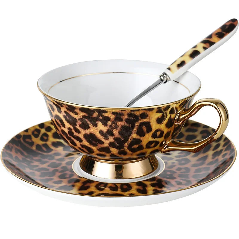 Retro Leopard Bone China Coffee & Tea Set | Luxury Tableware