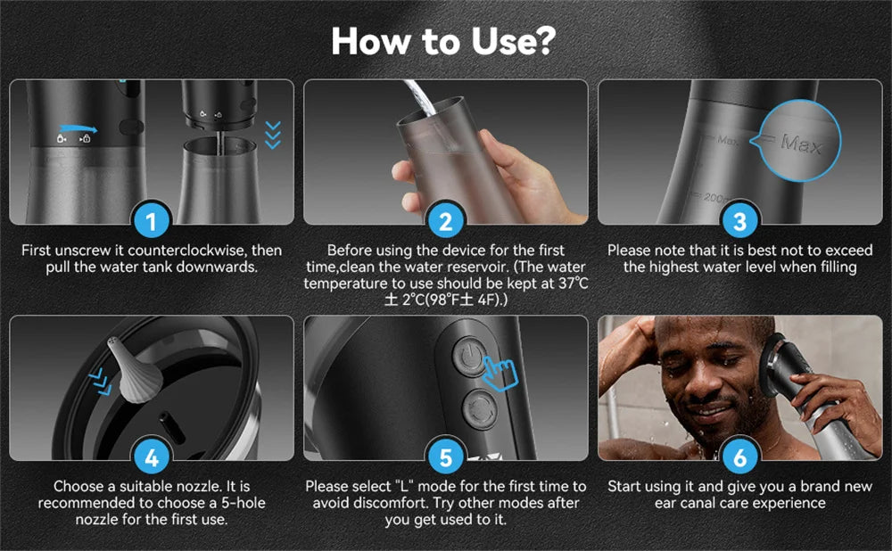 Electric Ear Wax Removal System - Water Powered Ear Cleaner with 3 Pressure Settings